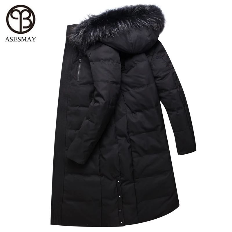 

Asesmay Brand 2021 Winter New Men's Down Jacket Fashion Casual Hooded Thick Warm X-Long Mens Parkas Coats Fur Collar Jackets