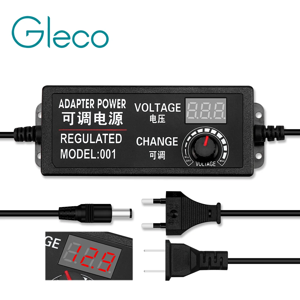 Adjustable AC to DC 3-12V 3-24V 9-24V voltage Regulated adapter with display screen Universal power supply adapter EU/US Plug