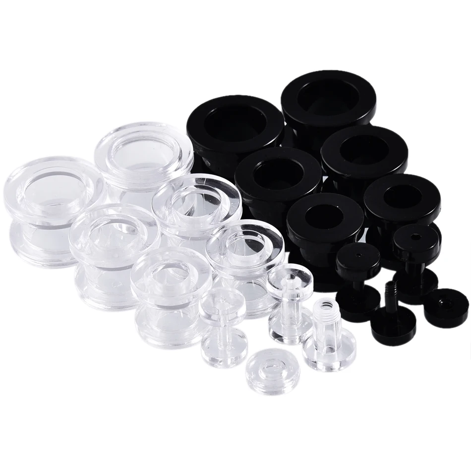 2pcs Acrylic Ear Plugs and Tunnels for Ear Dilations Screw Fit Black Ear Expanders Stretcher Piercing Gauges Punk Body Jewelry