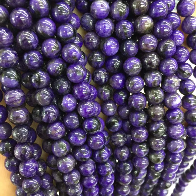 Genuine Undyed Charoite from Russia Round Loose Beads 6/8/10MM Natural Stone For Jewelry Making DIY Healing Power Yoga Bracelet