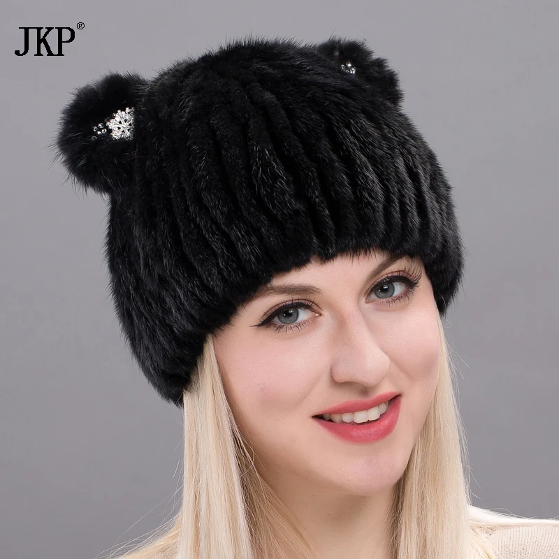 JKP New Mink Cat Ear Cap For Women And Girls Warm And Lovely Attractive Popular Hat Without Fox Fur Vertical Weavi  DHY17-24