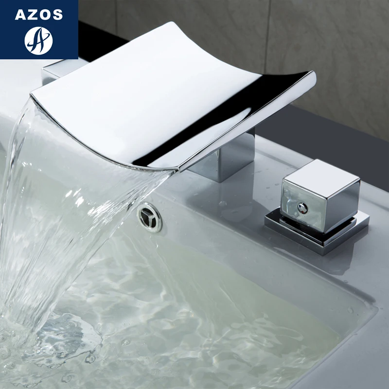 Azos Split FaucetWaterfall Wash Basin Brass Chrome Cold and Hot Switch  Shower Room Basin Bathroom Cabinet Double Handle Three H