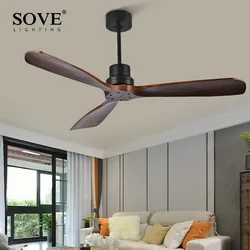 SOVE 52 Inch Wooden Ceiling Fans Without Light Home Bedroom Living Room Fan 220v Ceiling Fan Wood Remote Control 3 Wooden Blades