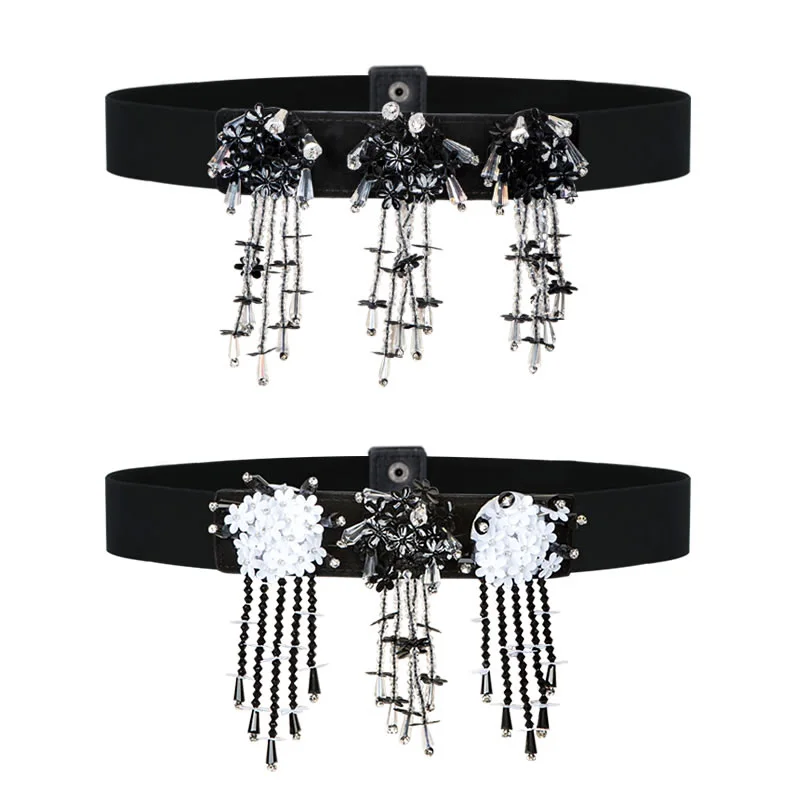 

Brand White Rhinestone Waist Belt For Women Ladies Elastic Waist Band Colorful Crystal Bead Corset Strap Dress Belt Accessories DP66