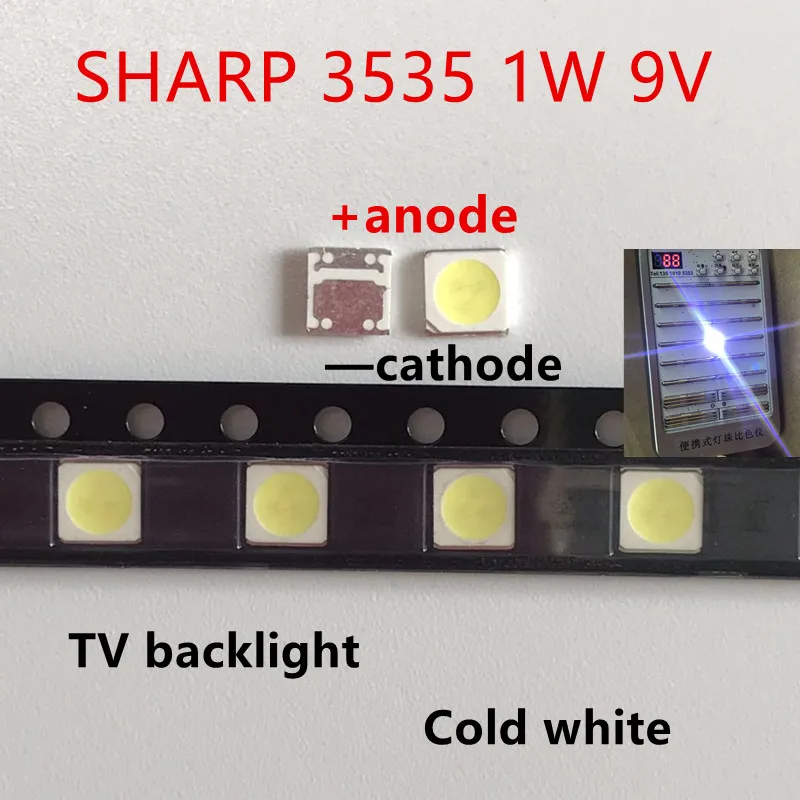 50pcs/lot For SHARP LED TV Application LCD Backlight for TV LED Backlight 1W 9V 3535 3537 Cool white