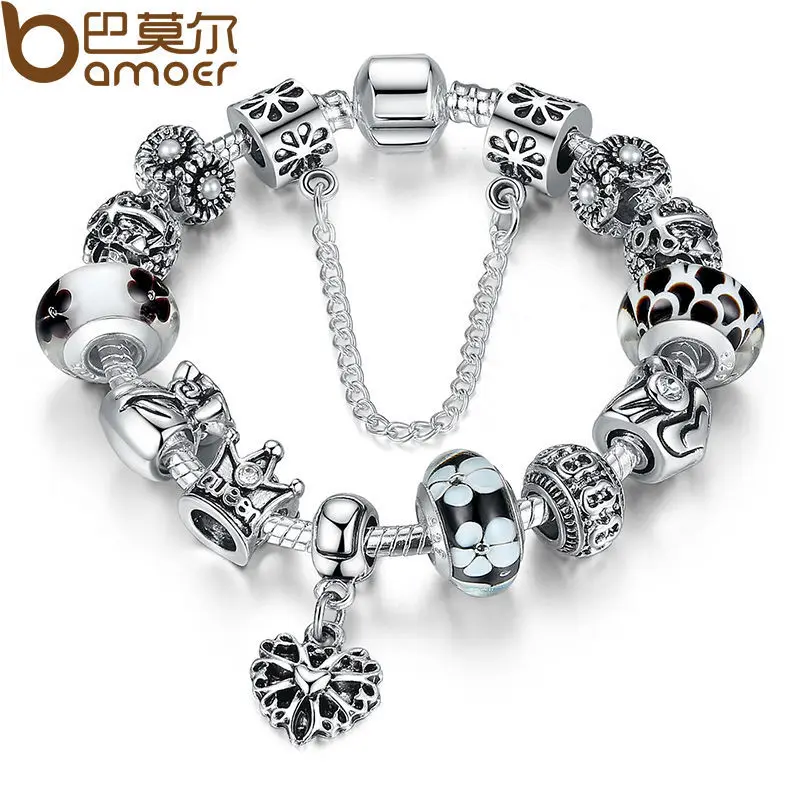 BAMOER Queen Jewelry Charms Bracelet & Bangles With Queen Crown Beads Bracelet for Women PA1823