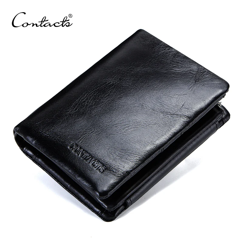 CONTACT'S prawdziwa skóra bydlęca skórzany portfel męski Trifold portfele Fashion Design marka torebka etui na dowód osobisty z portmonetka na monety na zamek