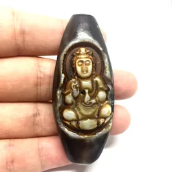 Carving DZI Ji Rare Old Tibet Natural Agate Pray Dzi Bead KwanGong KwanYin Buddha Mahakala Statue Amulet Pendant