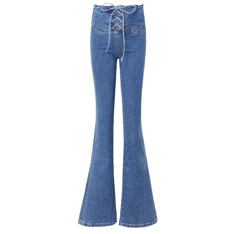 Hohe taillierte lange Jeans für Frauen, Stiefel-Cut-Hose, Stretch-Denim, Stretch-Hosen, Übergröße, 25-30, neue Mode, 2024