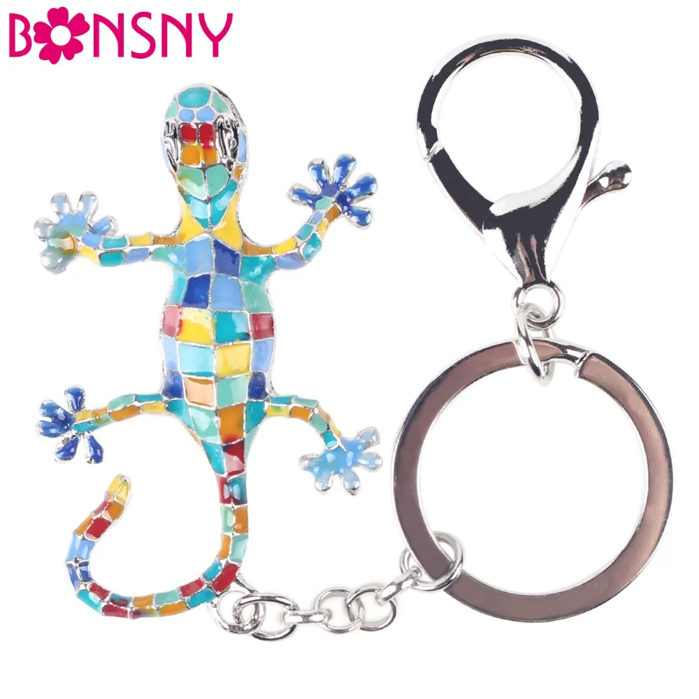 

Bonsny Enamel Alloy Gecko Lizard Alloy Metal Key Chain For Women Girl Bag Keychain Key Ring Charm Pendant Jewelry Aceessories