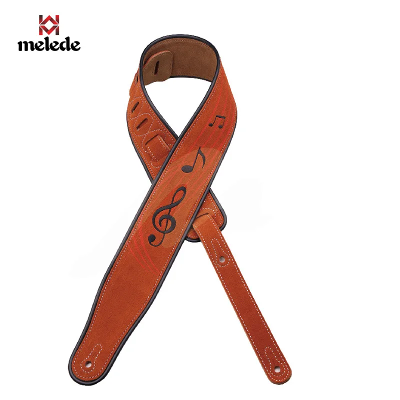 

High-Grade Brown Embroidered Leather Guitar Strap Personality Cross Shoulder Strap Silicone Edging Wear Guitar Accessories