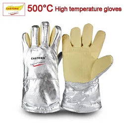 CASTONG-guantes de seguridad antiquemaduras, manoplas resistentes a altas temperaturas, papel de aluminio y aramida, 500 grados