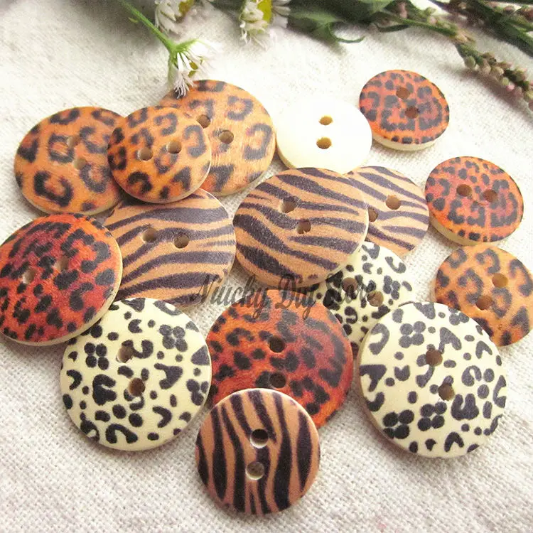 15mm - 30mm misto leopardo stampa Zebra bottone in legno per Scrapbook cucito accessori artigianali fatti a mano all\'ingrosso