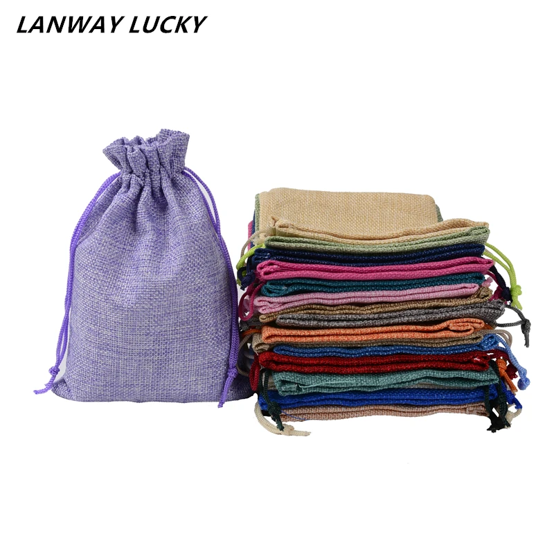 

100pcs 12*17 cm Natural Color Jute Bag burlap Drawstring bags Gift Candy Beads Bags for Storage/ Wedding Decor