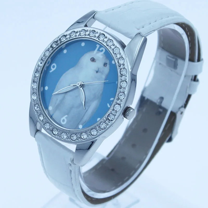 Snow owl dial Fashion White Owl Dial Quartz Men Watch Leather Sport watches High Quality Clock Wristwatch Relogio Masculino