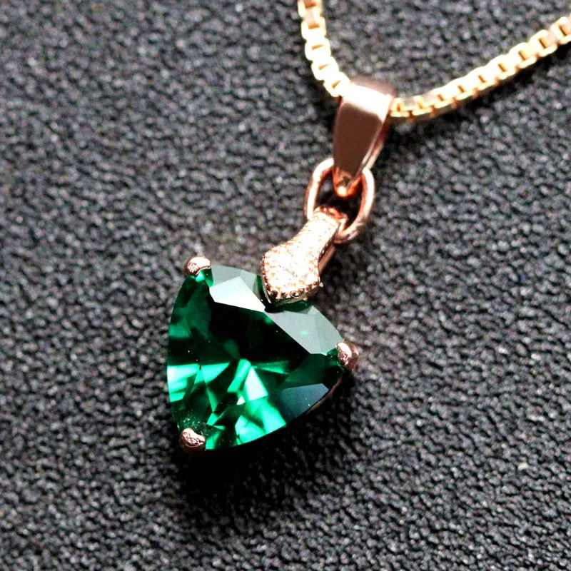 

fashion pendants triangle created emerald pendant necklace with chain silver jewelry green women jewelrys trendy free shipping