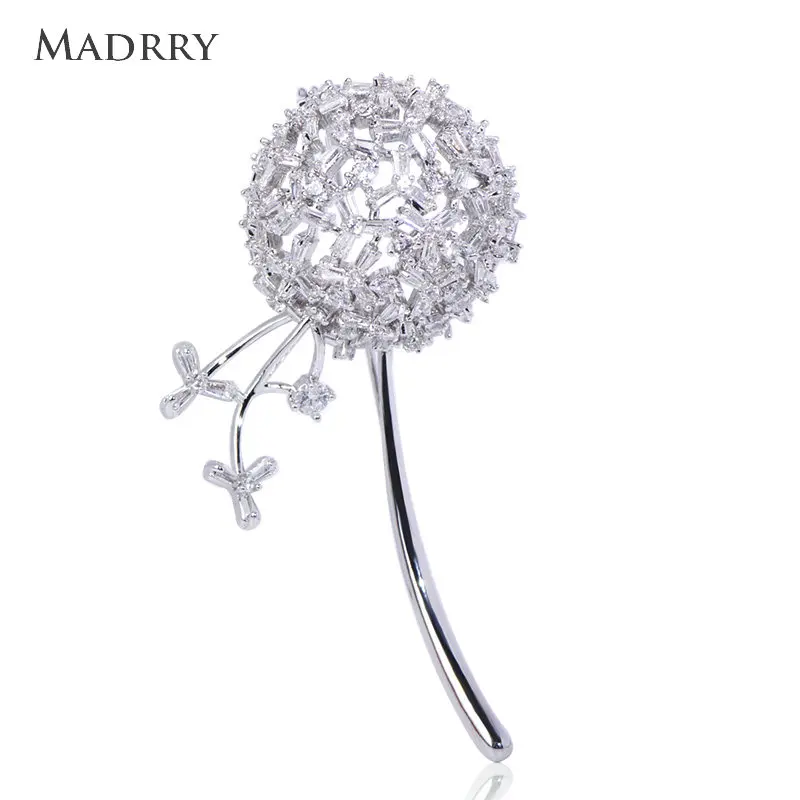 

Madrry Latest Luxury Dandelion Shape Brooch Inlay Cubic Zircon Plant Jewelry Women Men Coat Dress Collar Pins Accessories Gift