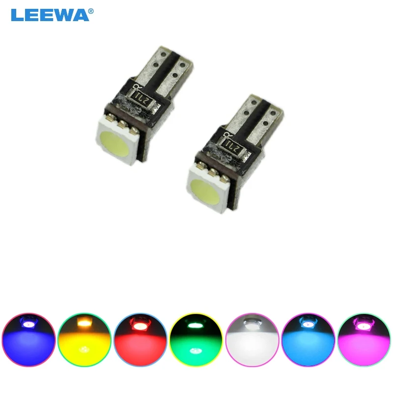 LEEWA 5pcs White/Blue/Red/Yellow/Green Car T5 CANBUS LED Dashboard Light Error Free 5050SMD 1-LED Car Side Wedge LED Lamp Bulb