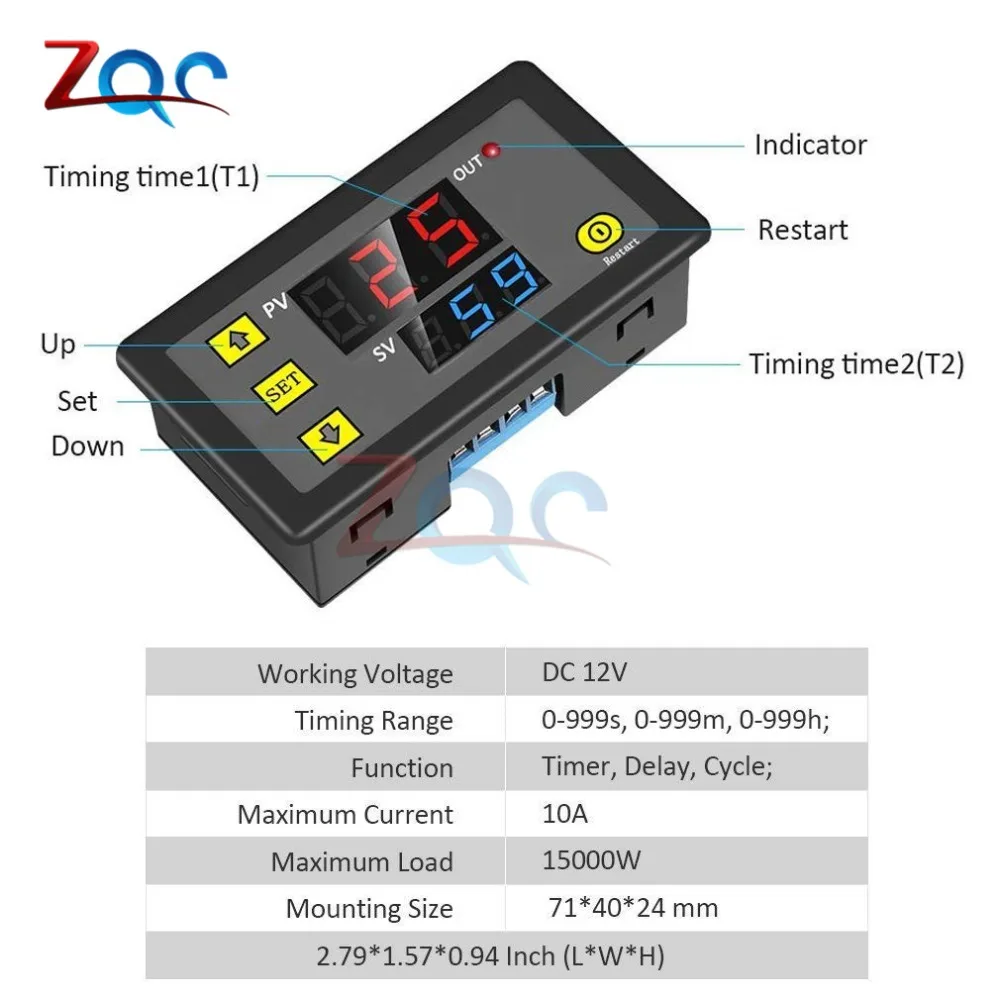 DC 12V/24V/AC 110V 220V Cycle Time Timer Delay Relay LED Dual Digital Display Timing  Adjustable Power Supply Thermolator 0-999