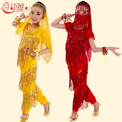 Belly Dance Costume Set for Kids Child Bollywood Indian Bellydance Girls Performance Short Sleeves Belly Dancing Cloth