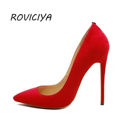 Women Pumps for Wedding Shoes Pointed Toe Sexy High Heels Shoes 12 cm 10 cm Stilettos Red Black plus size 33-45 RM001 ROVICIYA