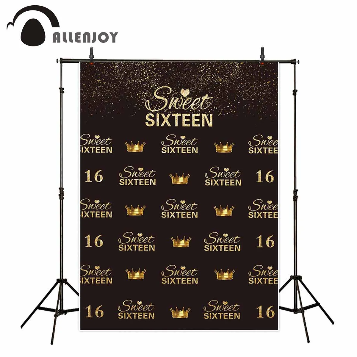 Allenjoy photography photo background gold glittler sweet sixteen crown repeat birthday backdrops photophone studio props