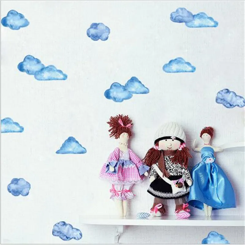 6Sheet=36Pcs Blue Cloud Wall Sticker For Kid's Bedroom DIY Sky Color Home Decal Removable Decorative Stickers Room Nursery Decor