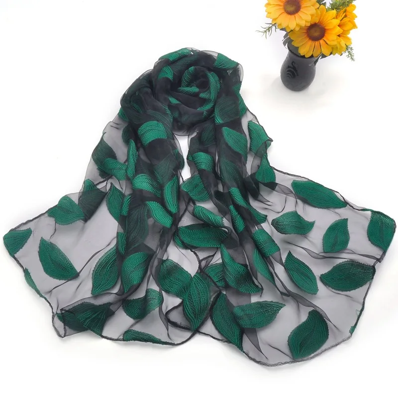 

New Women's Organza Scarves All-Match Shawls Embroider Chiffon Oversize Soft Muffler Muslim Hijab Bufandas Sunscreen Scarf