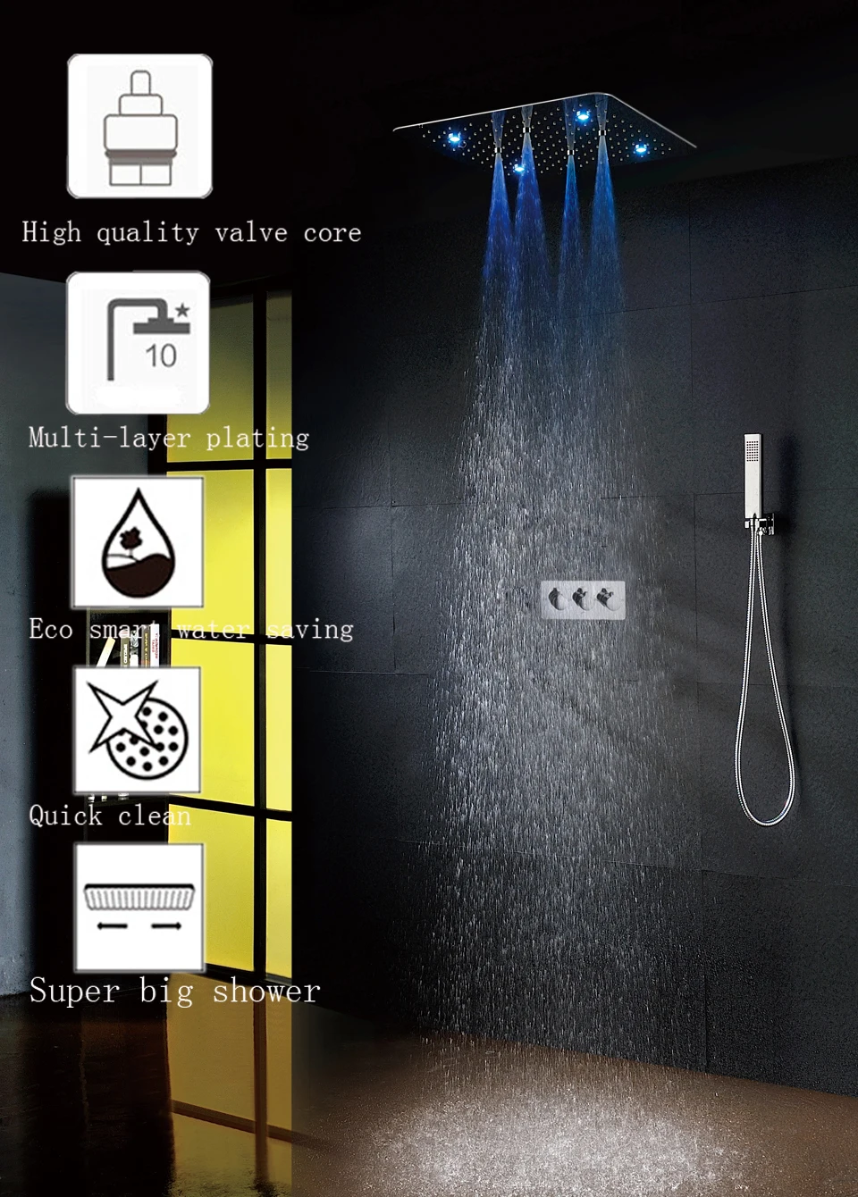 Bathroom Shower Faucet 20 Inch 100V~240V AC LED Rain Shower Head Easy-Installation Contemporary Bath & Shower Set