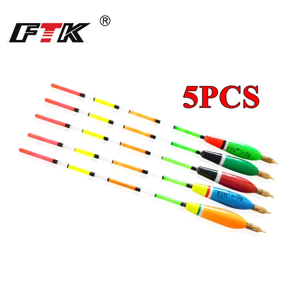 FTK 5pcs/lot Floatage 3+2g 4+2g 5+2g 6+2g Mixed Color Barguzinsky Fir Float Vertical Pesca For Carp Fishing Float Fishing Tackle