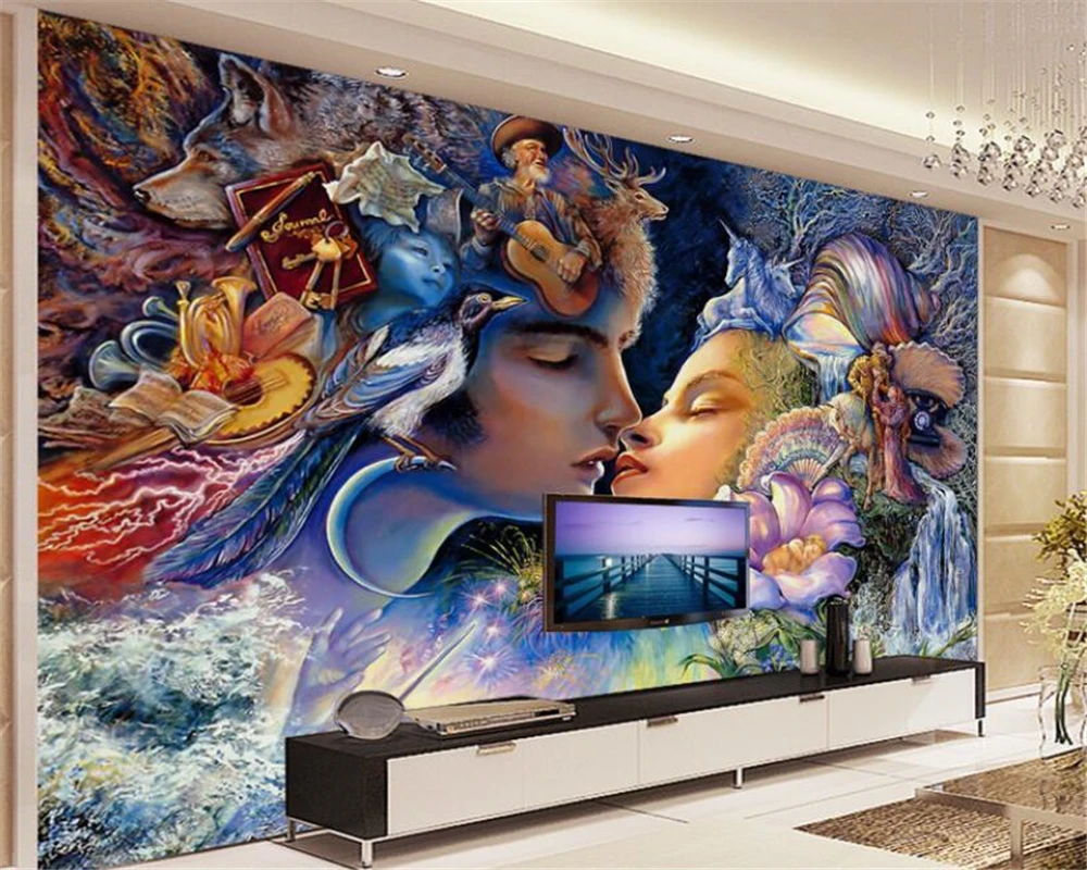 beibehang papel de parede Indoor wallpaper hanging on the wall handsome male and female couple oil painting TV wall papier peint