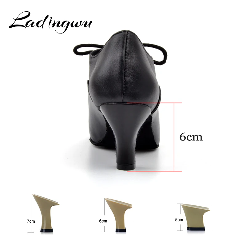 Ladingwu Pointe Dance Shoes Women\'s Genuine Leather Shoes For Ballroom Dancing Latin Woman Salsa Teacher Dance Shoes Heel 5cm