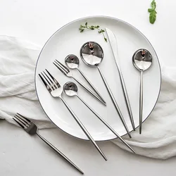 Cutlery Silver Glod Stainless Steel Cutlery Set Flatware Fork Spoon Knife Set Dessert Fork Spoon Dinner Serving Spoon Tableware