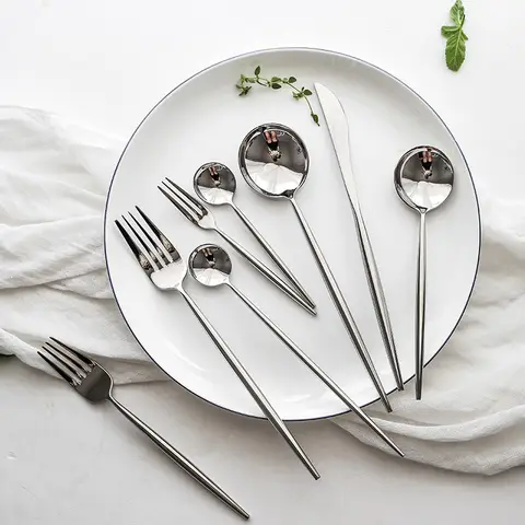 칼 붙이 실버 골드 스테인레스 스틸 칼 세트 양식기 포크 스푼 나이프 세트 디저트 포크 스푼 저녁 식사 서빙 스푼 식기