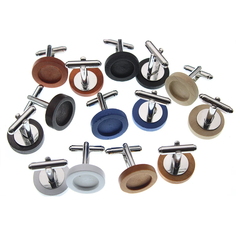 10pcs 12mm Round Wood Cufflink Setting Blank Base Cufflinks Cabochon Cameo Tray DIY Cufflink Clothes Accessories Z1129