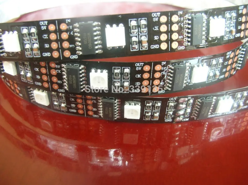 

5M WS2801 pixel led digital strip light;32leds/m with 32pcs WS2801 IC, DC5V, Black PCB, waterproof IP65