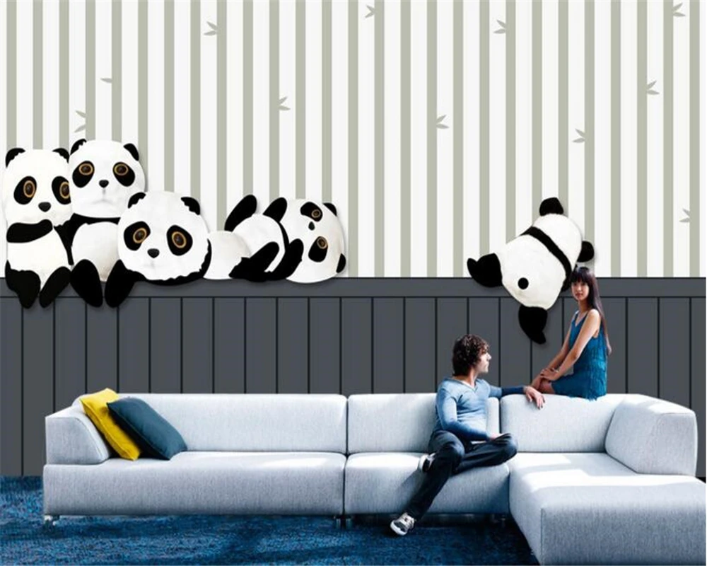 beibehang tapety Large fashion simple silk cloth wallpaper children room naughty giant panda back wall wallpaper for walls 3 d