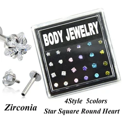 24pieces Box Set Internally Threaded Zircon Gem Crystal Lip Piercing Ring Labret Stud Jewelry Ear Tragus Helix Cartilage 16g