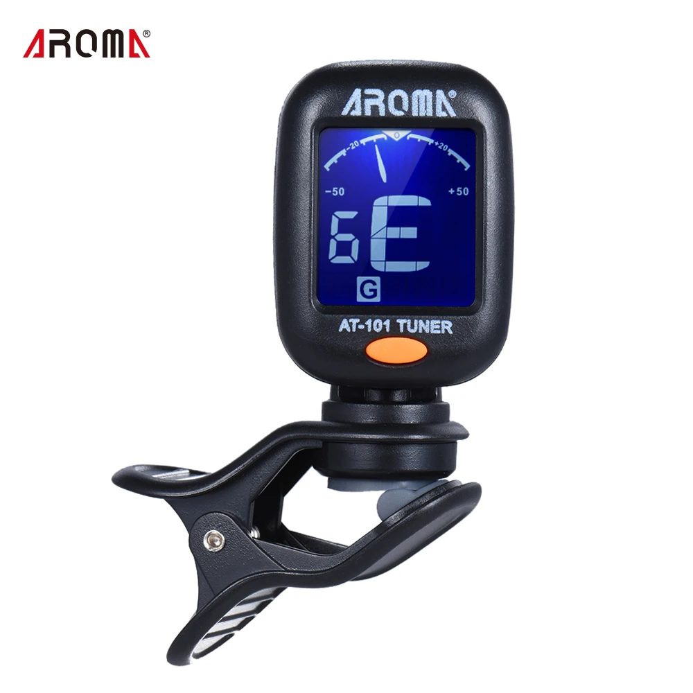 AROMA AT-101 Mini Clip-on Digital Tuner with Foldable Rotating Clip High Sensitivity for Chromatic Guitar Bass Violin Ukulele