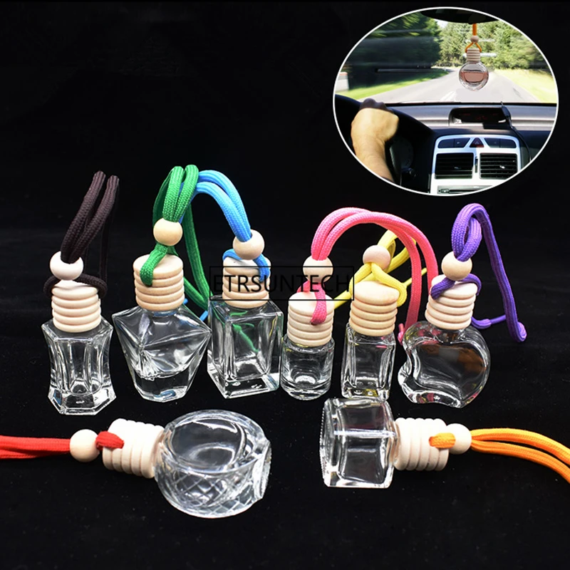 

100pcs Empty Glass Bottle For Car Perfume Essential Oils Hanging On Rearview Mirror Pendant Ornament Car-styling bottle F2585