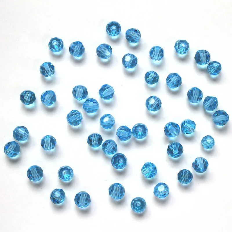 

StreBelle Lake Blue Color 4mm 100pcs Austria faceted Crystal Glass Beads Loose Spacer Round Beads for Jewelry Making