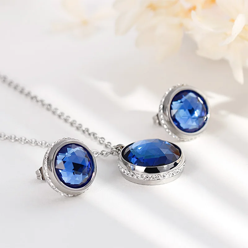 Kalen Dubai Jewelry Sets For Women Gold Color Stainless Steel Colorful Glass Necklaces & Earrings Sets Rhinestone Party Gifts