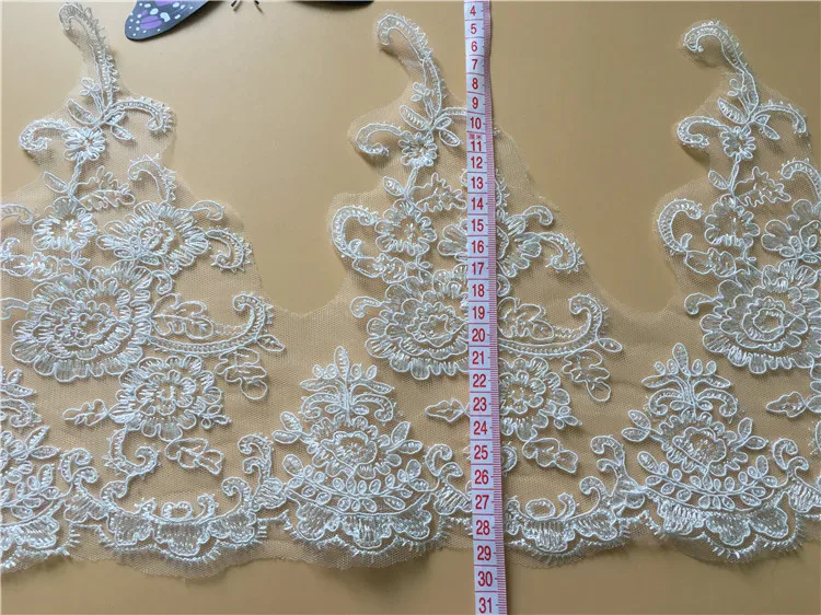 1Yard White/Ivory Lace Edge Mesh Tulle Flower Venise Venice Lace Trim Applique Sewing Craft for Wedding Decor DIY Boutique