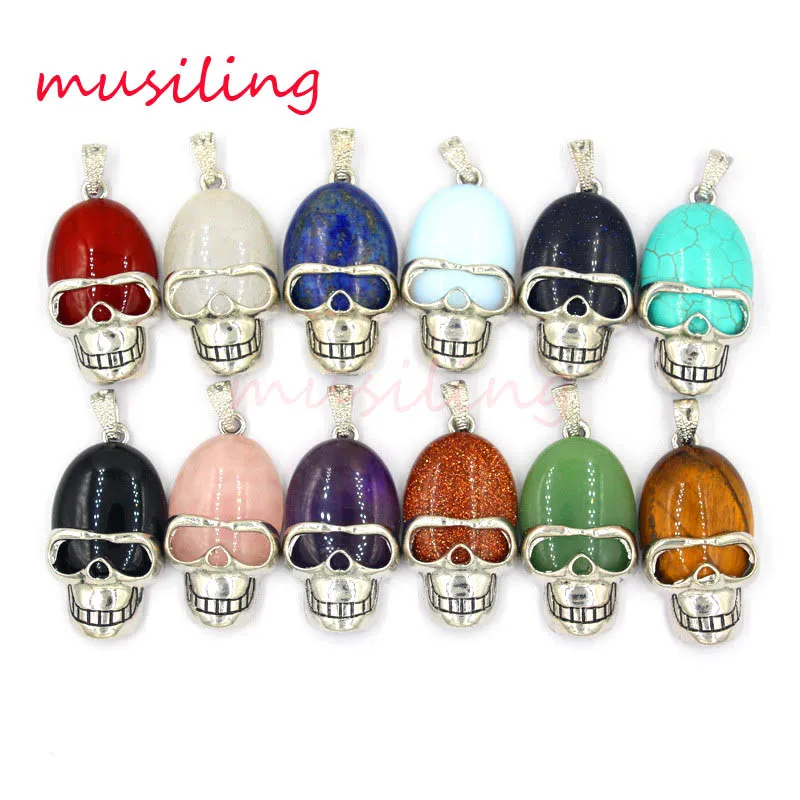 

Natural Stone Skull Hat Pendant Pendulum Silver Plated Reiki Charms Jewelry For Men Wholesale 12X Mix Order