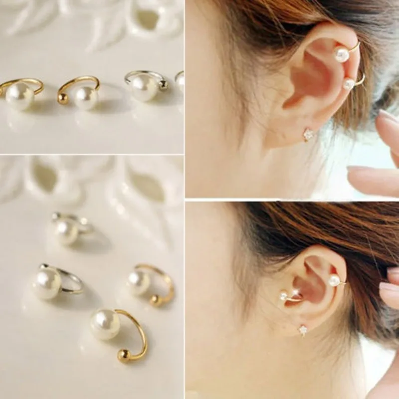 New Imitation Pearl Wrap Ear Cuff Cartilage Clip On No Piercing Earings Fashion Jewelry Brincos for Women Bijoux Wedding Gift