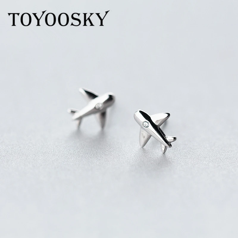 

Серьги-гвоздики из настоящего серебра 925 пробы с самолетом и самолетом, женские серьги с прозрачными фианитами, ювелирные изделия ручной работы