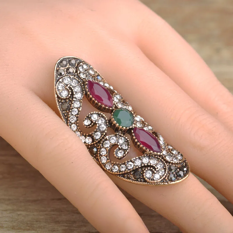 Madrry Turkish Vintage Oval Resin Rings Super Big Wide Women Aros Jewelry Antique Gold Color Statement Finger Aneis Bijoux