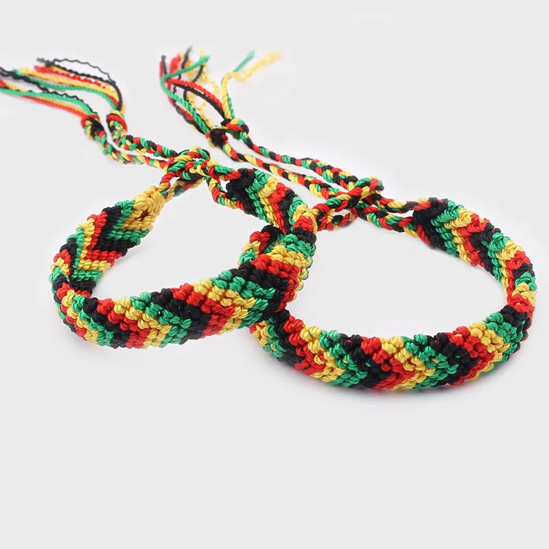 2pcs/lot Rasta Wristband Friendship Bracelet Cotton Silk Reggae Jamaica Surfer Hippie Bob Hobo Bracelets Gift