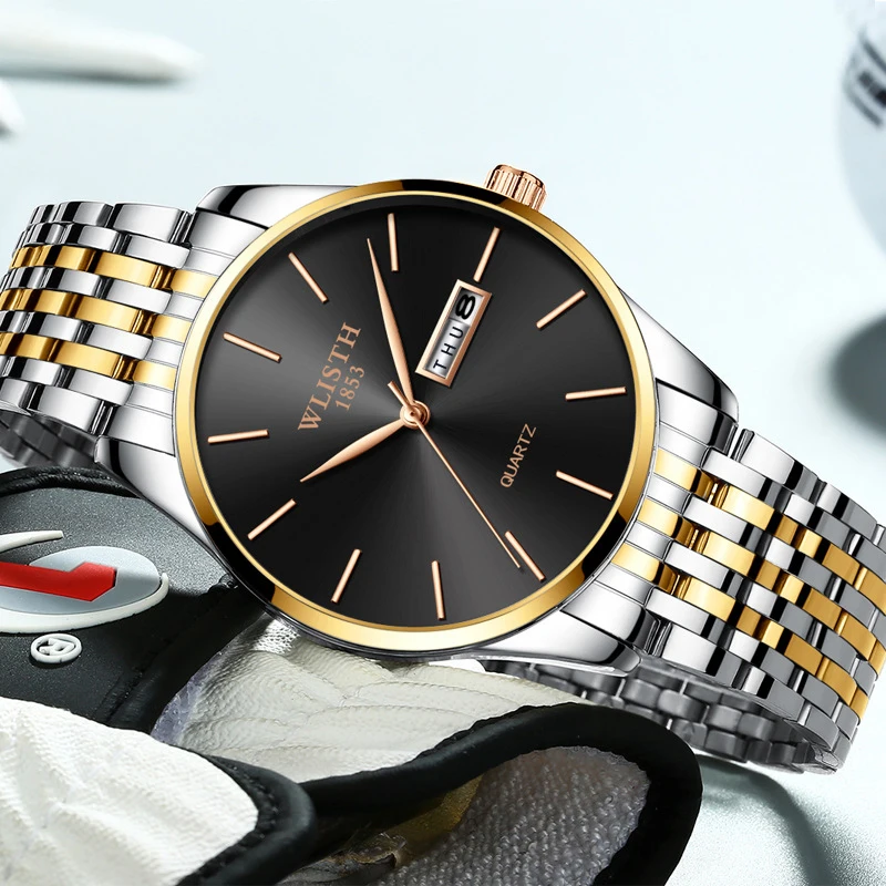 2022 Wlisth Top Brand Luxury Ultra-thin Male Clock Steel Display Week Date Fashion Quartz-watch Business Men Gift Wrist Watches