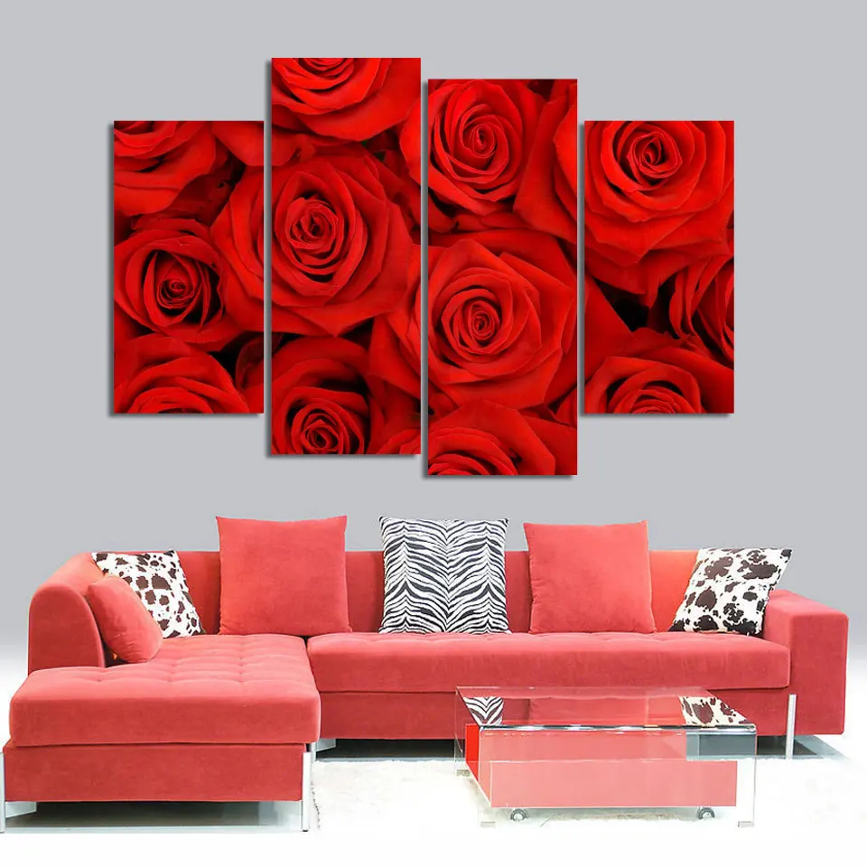 4 stücke Mode Rose Blume Leinwand Malerei Bilder Auf Die Wand Druck Gemälde Wohnkultur Leinwand Wand Kunst Modulare Fotos Kein rahmen